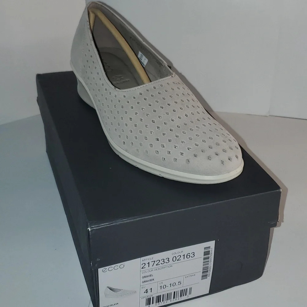 Ecco Women's Felicia Summer Slip on Leather Shoe in Gravel EU 41 NWT